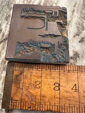 Hand-Carved Block Print Stamp in Brown and Dark Green